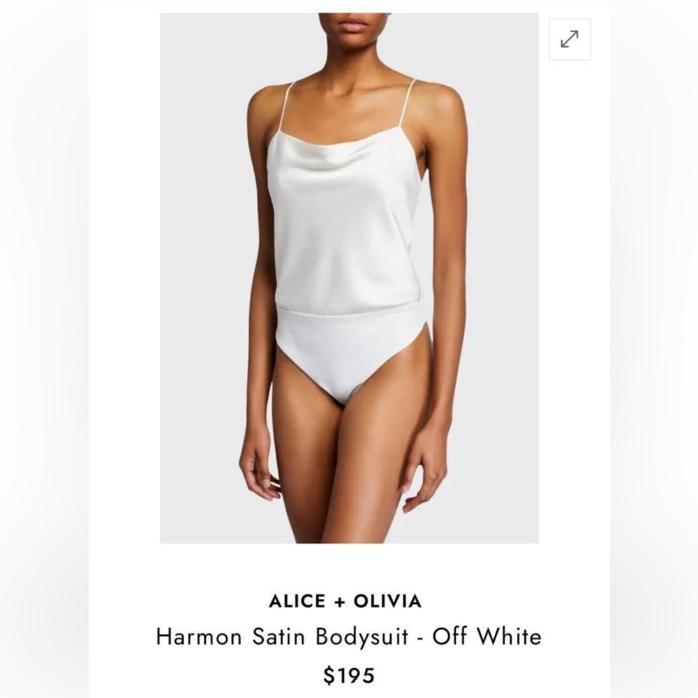 ALICE + OLIVIA  Harmon Satin Black Bodysuit Size Large